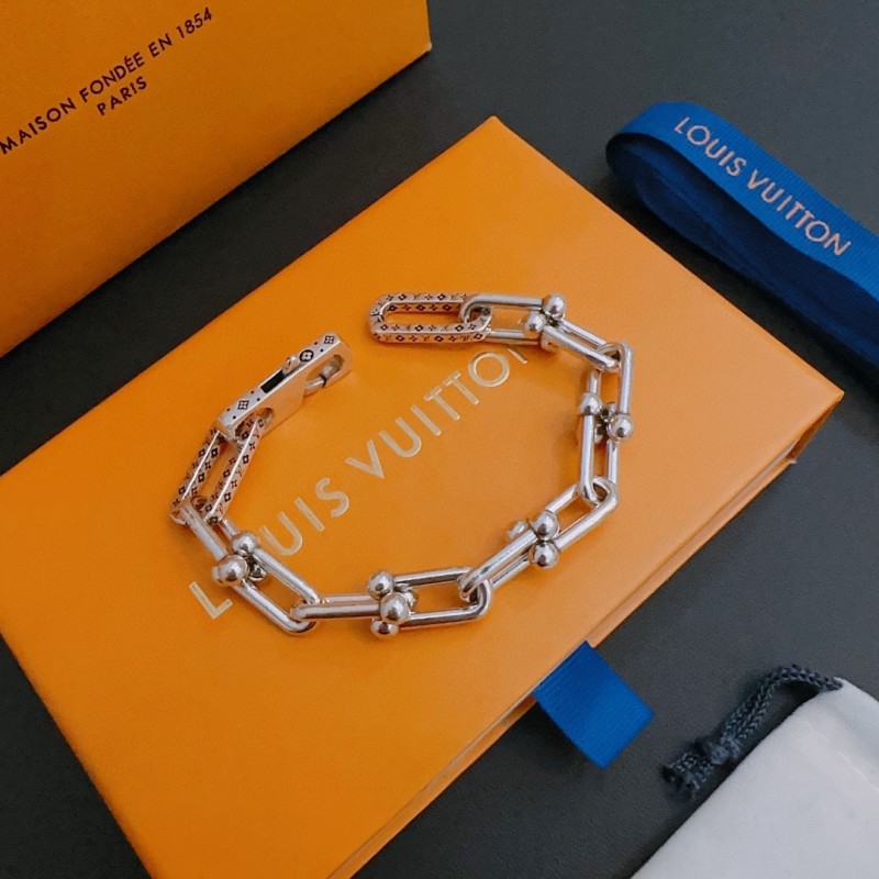 Louis Vuitton Cuban Chain Collection Vintage Silver Bracelet Couple's ...